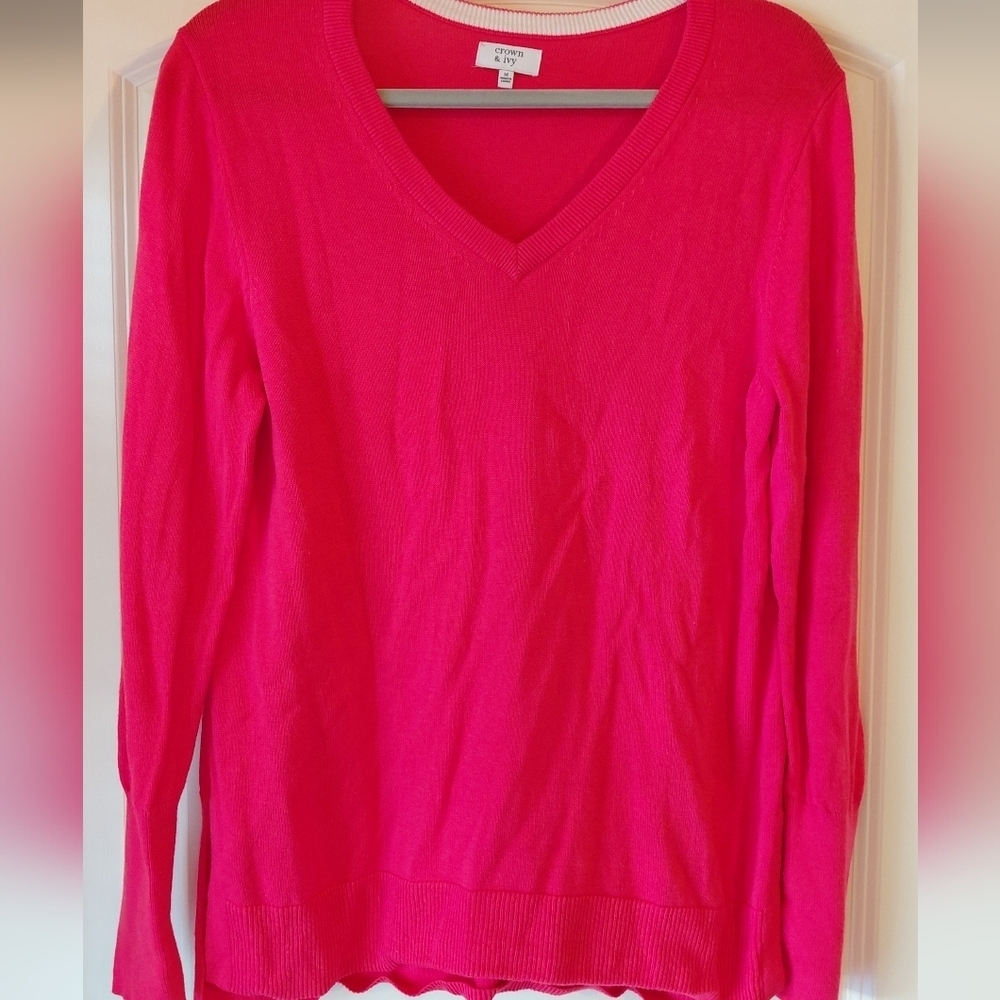 Pink V-Neck Women's Sweater - Picture 2 of 7